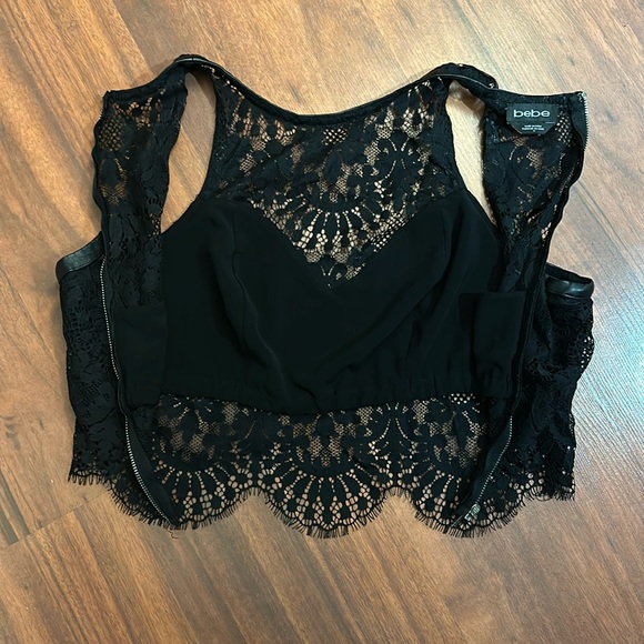 Bebe Black Lace Crop Top with Halter Neckline, Size S - Picture 3 of 3